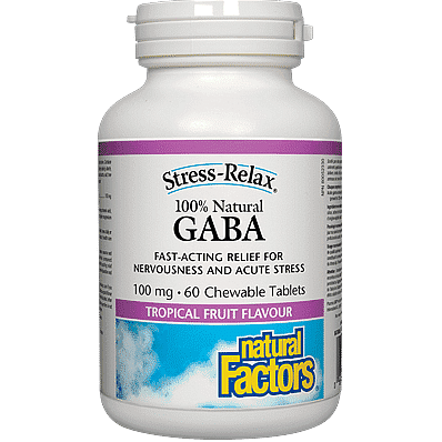 Natural Factors Stress-Relax GABA - Tropical Fruit Flavour 100mg 60 Chewable Tablets