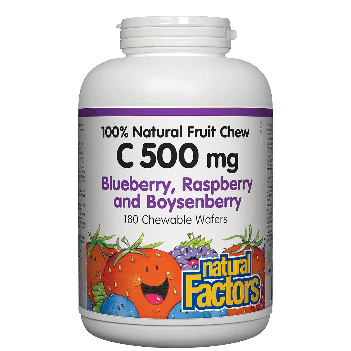 Natural Factors C 500mg Natural Fruit Chews Blueberry, Raspberry and Boysenberry Flavour 180 Wafers