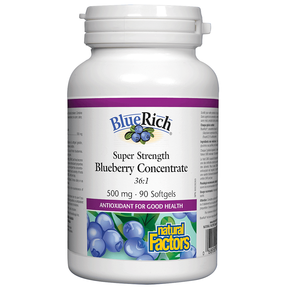 Natural Factors BlueRichÃ‚Â® Super Strength Blueberry Concentrate 500 mg 90 Softgels
