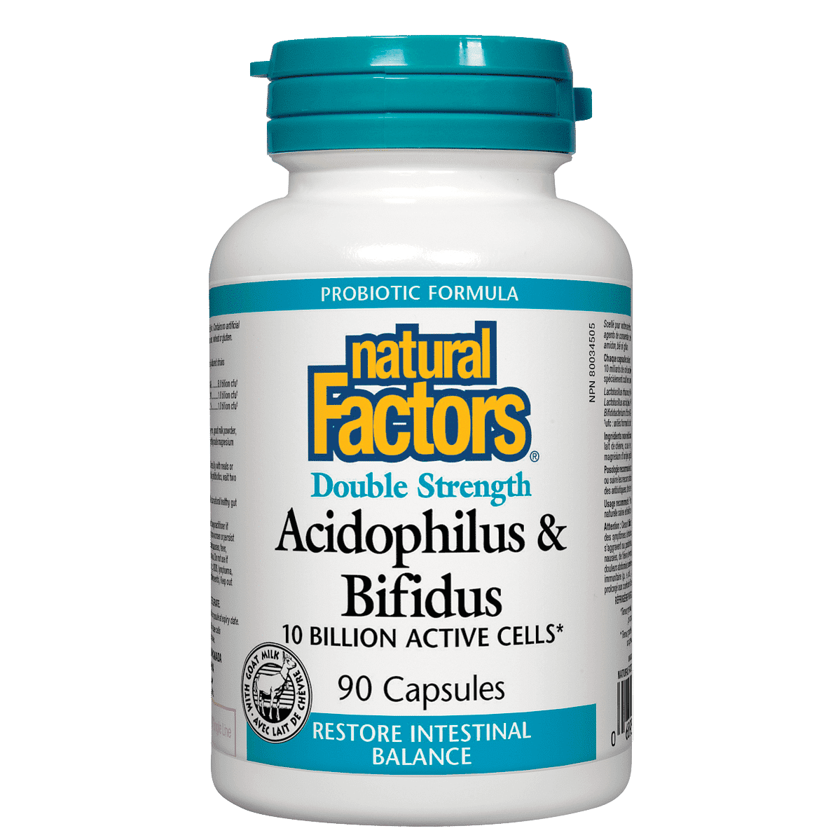 Natural Factors Acidophilus & Bifidus Double Strength 10 Billion Active Cells 90 Capsuless