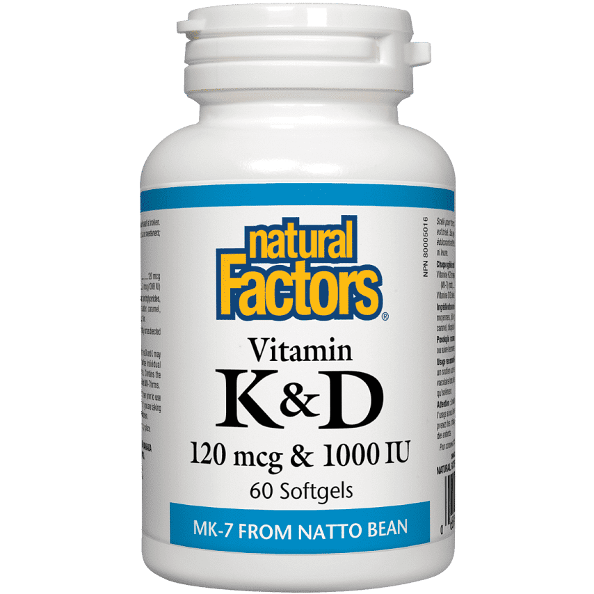 Natural Factors Vitamin K & D, 120 mcg & 1000 IU, 60 Softgels