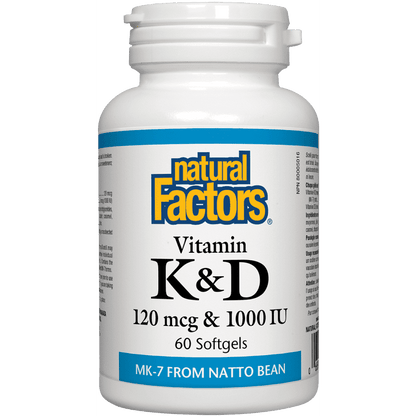 Natural Factors Vitamin K & D, 120 mcg & 1000 IU, 60 Softgels