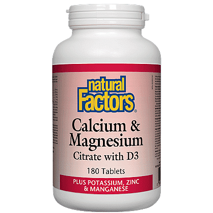 Natural Factors Calcium & Magnesium Citrate with D3 Plus Potassium, Zinc & Manganese 180 Tablets