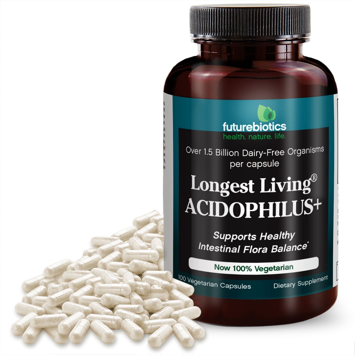 Futurebiotics Longest Living Acidophilus+ Probiotic Supplement, 100 Capsules (19.5mg of Probiotics per Capsule)