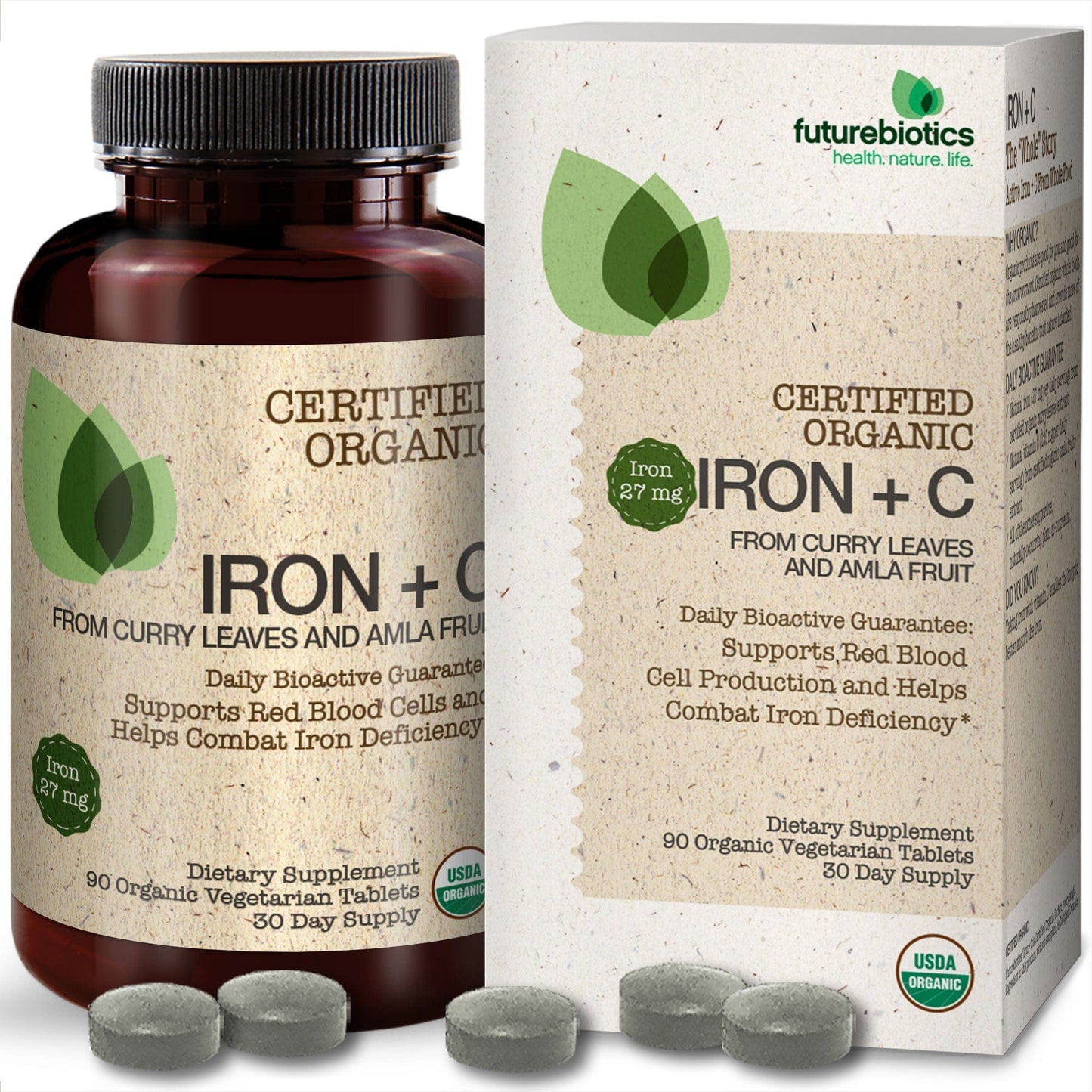 Futurebiotics Certified Organic Iron with Vitamin C, 90 Tablets