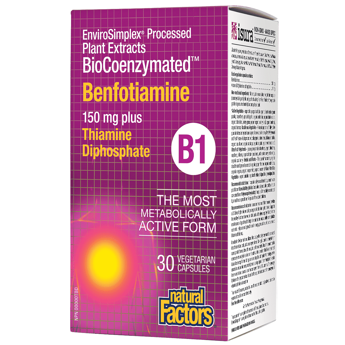 Natural Factors BioCoenzymated Benfotiamine B1 150 mg plus Thiamine Diphosphate 30 Capsules