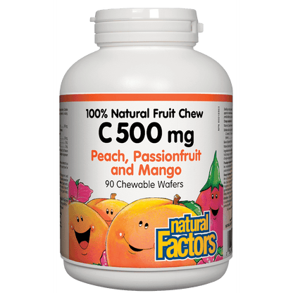 Natural Factors C 500mg Natural Fruit Chews - Peach, Passionfruit and Mango Flavour 90 Wafers