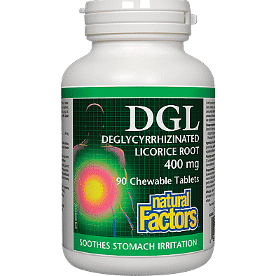 Natural Factors DGL Deglycyrrhizinated Licorice Root 400 mg 90 Chewable Tablets