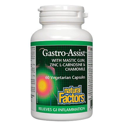 Natural Factors Gastro-Assist with Mastic Gum, Zinc L-Carnosine & Chamomile 60 Capsules
